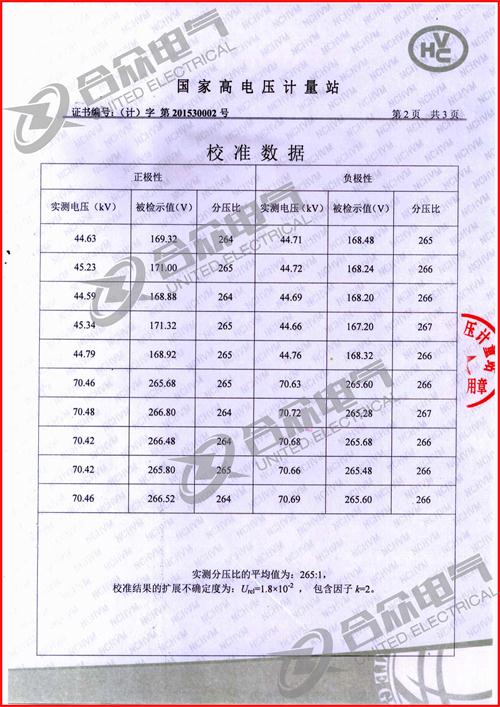 沖擊電壓發(fā)生器標準證書(shū)